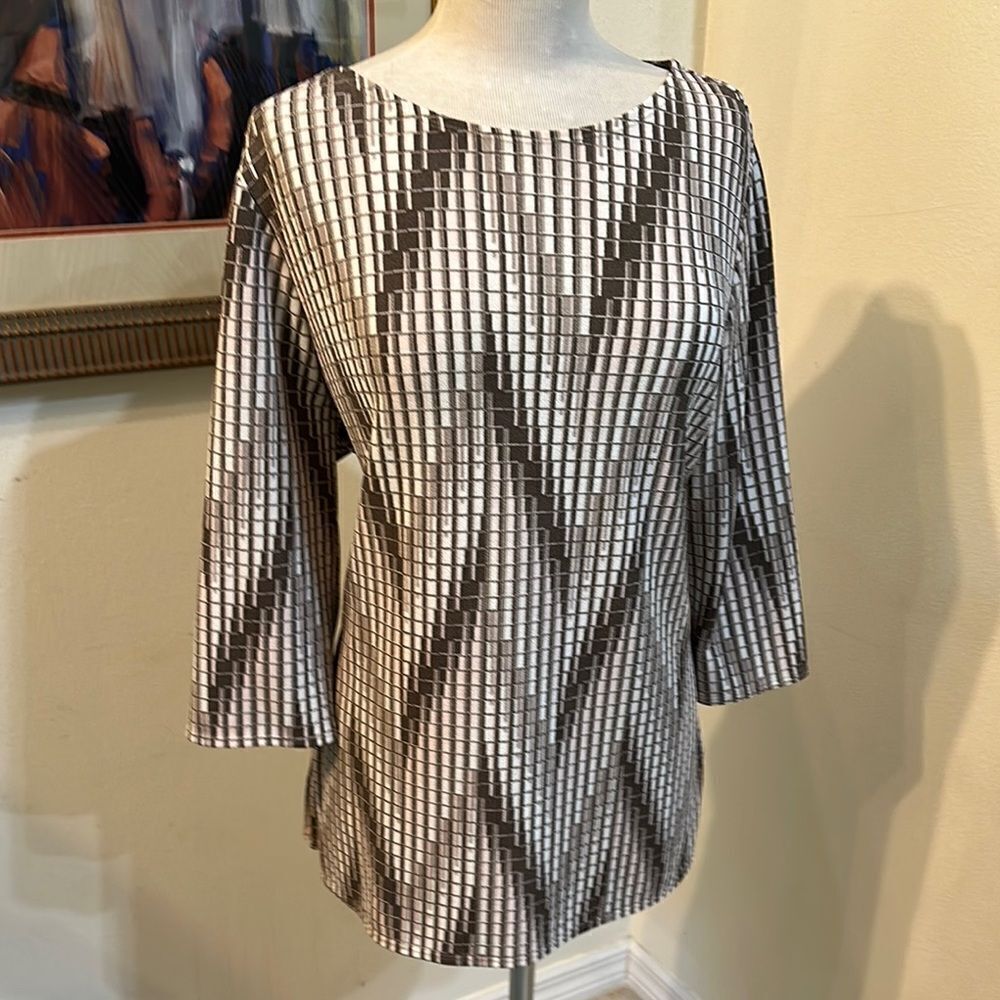 Chico’s Easywear Brown/Tan Geometric Patterned Tunic Size 2-Large